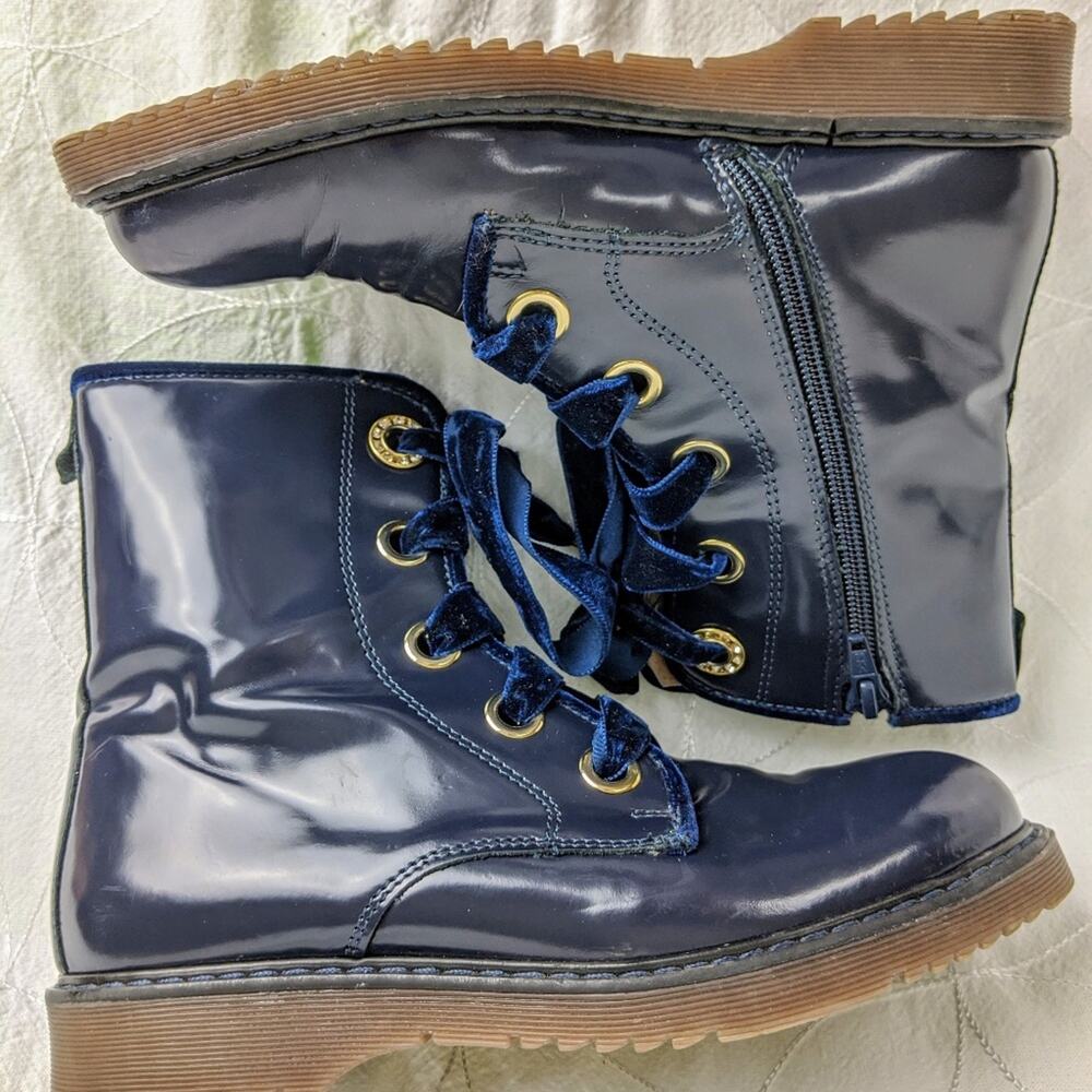 Twin-Set Blue Patent Combat Biker Boots 6